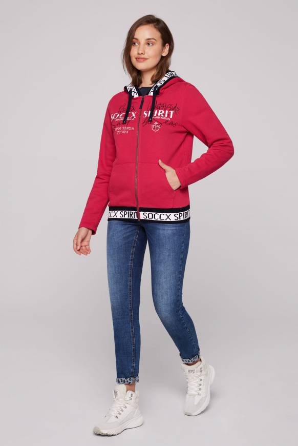 Soccx Kapuzensweatjacke mit Intarsia-Logo-Details clear red Jubiläumsangebot