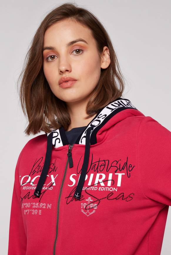 Soccx Kapuzensweatjacke mit Intarsia-Logo-Details clear red Jubiläumsangebot