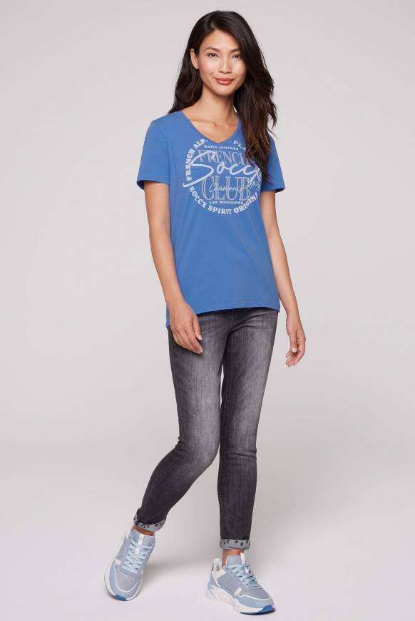 Soccx T-Shirt mit V-Ausschnitt und Print vividblue Lagerräumung