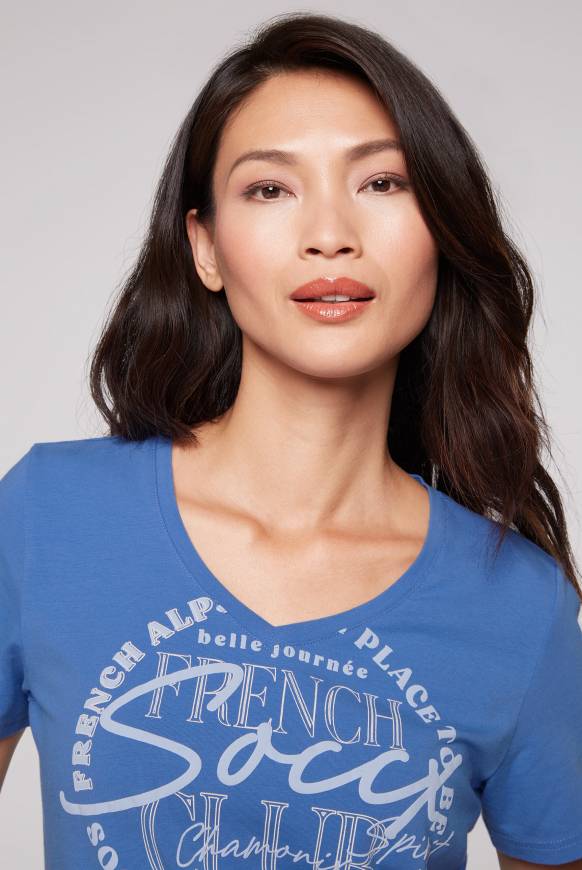 Soccx T-Shirt mit V-Ausschnitt und Print vividblue Lagerräumung