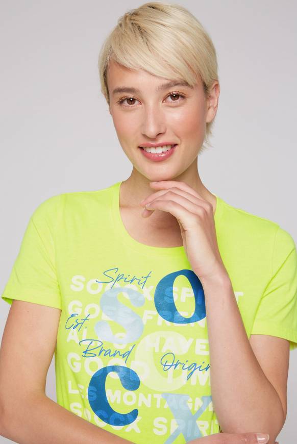Soccx T-Shirt mit Rundhalsausschnitt und Print yellow lime Top Angebot