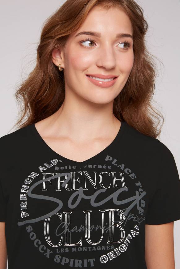 Soccx T-Shirt mit V-Ausschnitt und Print black Neueste Mode