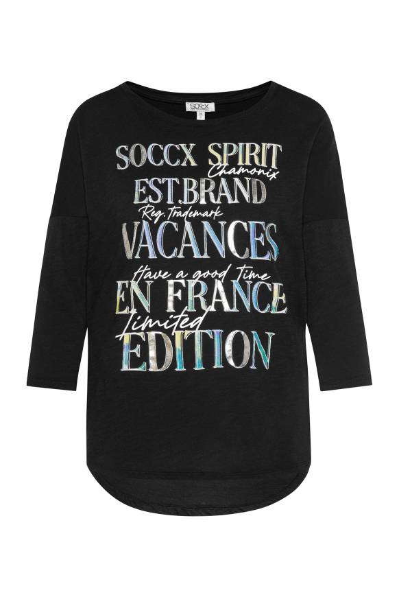 Soccx Shirt mit 3/4-Ärmeln und buntem Wording Print black Zeitlich begrenztes Angebot