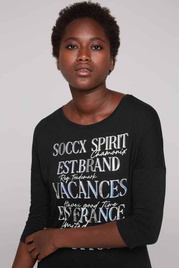 Soccx Shirt mit 3/4-Ärmeln und buntem Wording Print black Zeitlich begrenztes Angebot