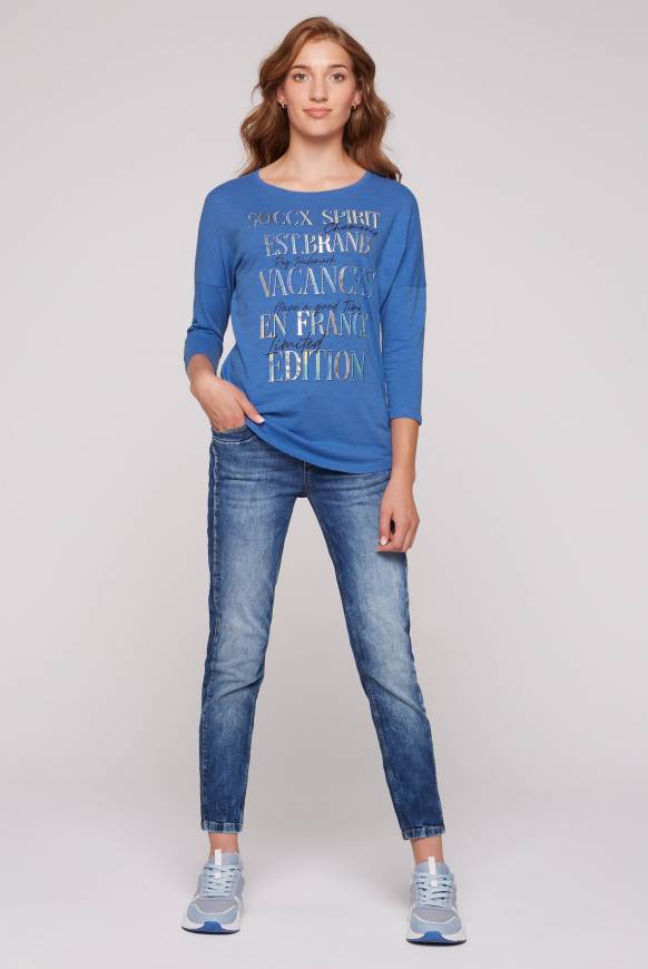 Soccx Shirt mit 3/4-Ärmeln und buntem Wording Print vividblue Exklusive Angebote