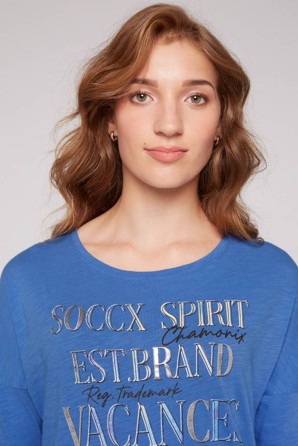 Soccx Shirt mit 3/4-Ärmeln und buntem Wording Print vividblue Exklusive Angebote
