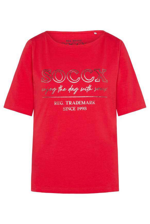 Soccx T-Shirt mit U-Bootausschnitt und Print clear red Blitzangebot