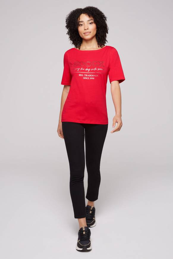 Soccx T-Shirt mit U-Bootausschnitt und Print clear red Blitzangebot