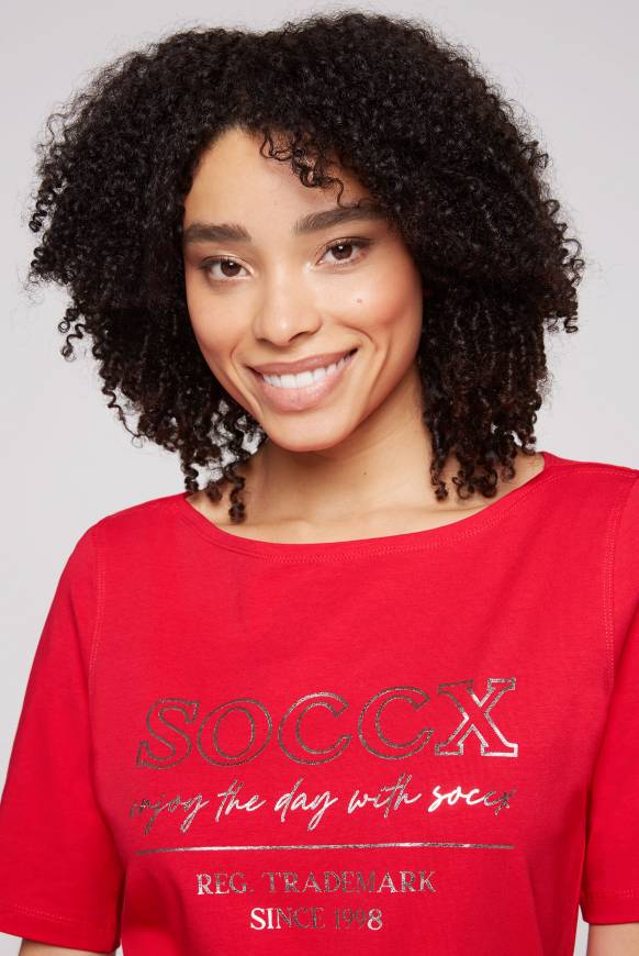 Soccx T-Shirt mit U-Bootausschnitt und Print clear red Blitzangebot