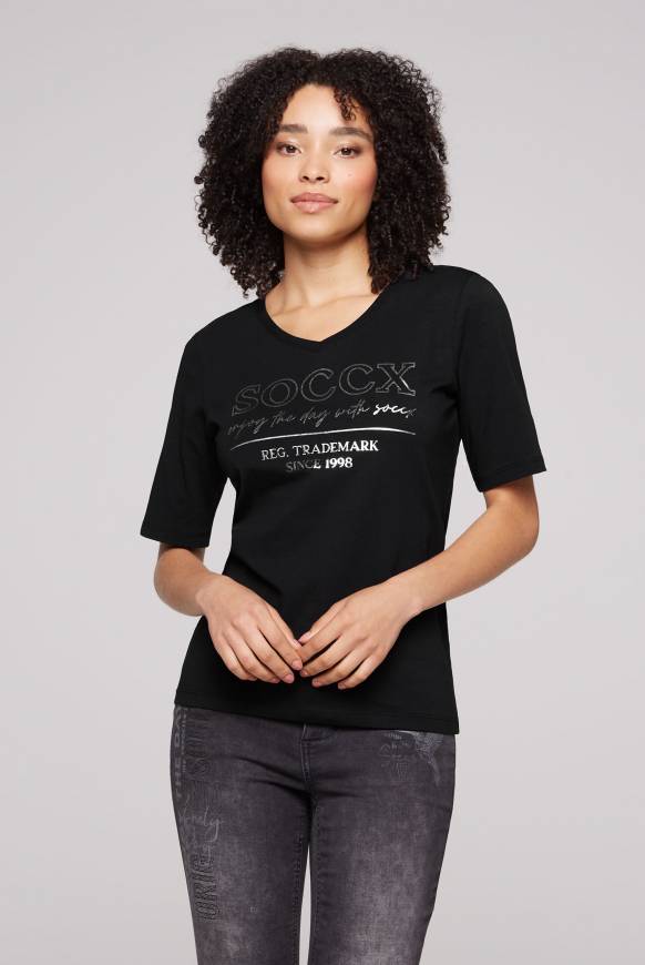 Soccx T-Shirt mit V-Ausschnitt und Print black Neuheiten