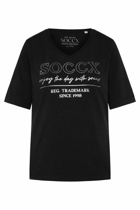 Soccx T-Shirt mit V-Ausschnitt und Print black Neuheiten