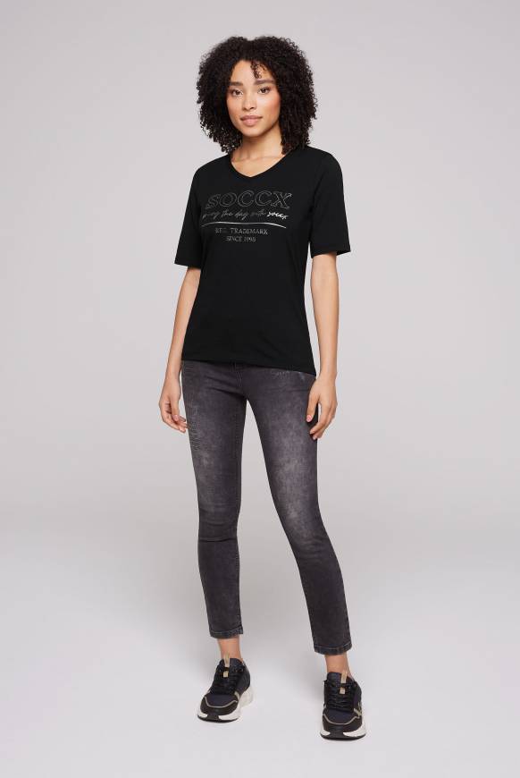 Soccx T-Shirt mit V-Ausschnitt und Print black Neuheiten