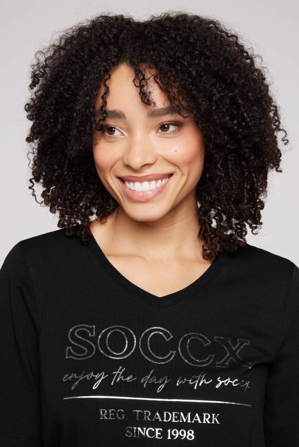 Soccx T-Shirt mit V-Ausschnitt und Print black Neuheiten