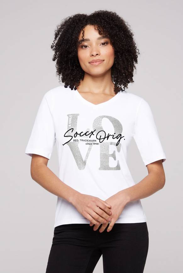Soccx T-Shirt mit V-Ausschnitt und Print opticwhite Bestseller