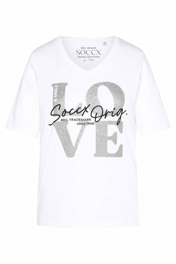 Soccx T-Shirt mit V-Ausschnitt und Print opticwhite Bestseller