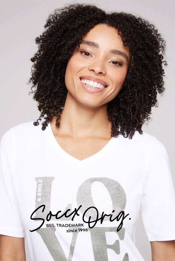 Soccx T-Shirt mit V-Ausschnitt und Print opticwhite Bestseller