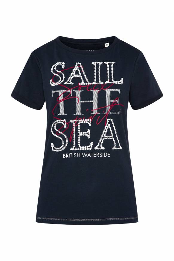 Soccx T-Shirt mit U-Boot-Ausschnitt und Glossy-Pailletten-Print blue navy Kauf eins, bekomm eins gratis