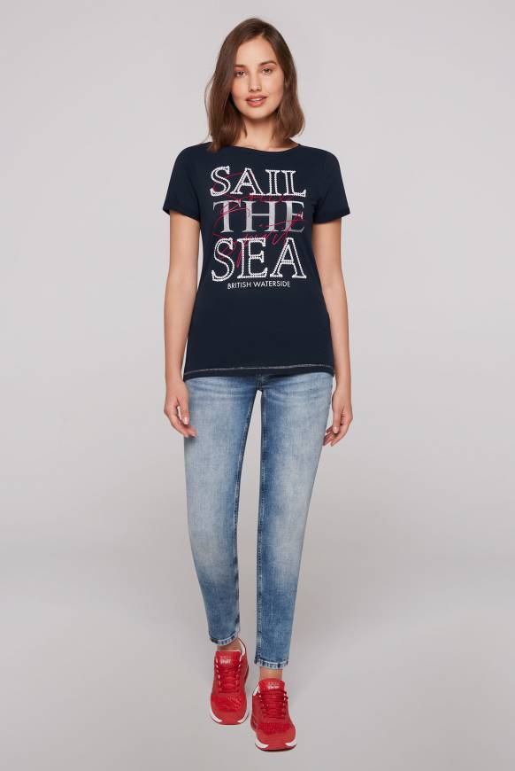 Soccx T-Shirt mit U-Boot-Ausschnitt und Glossy-Pailletten-Print blue navy Kauf eins, bekomm eins gratis