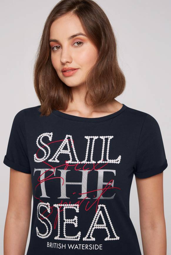 Soccx T-Shirt mit U-Boot-Ausschnitt und Glossy-Pailletten-Print blue navy Kauf eins, bekomm eins gratis