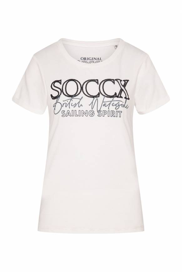 Soccx T-Shirt mit Rundhalsausschnitt und Glitter Print ivory Sonderangebote