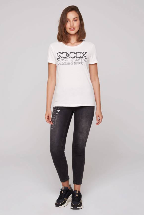 Soccx T-Shirt mit Rundhalsausschnitt und Glitter Print ivory Sonderangebote