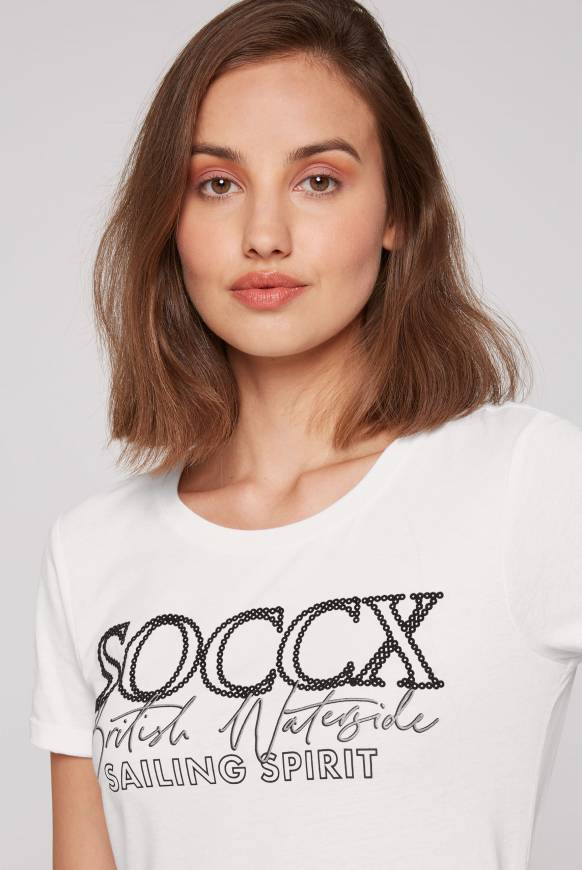 Soccx T-Shirt mit Rundhalsausschnitt und Glitter Print ivory Sonderangebote