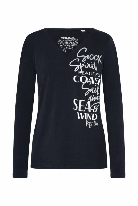 Soccx Longsleeve mit V-Ausschnitt und Glitter-Puff-Prints blue navy Riesige Ersparnisse