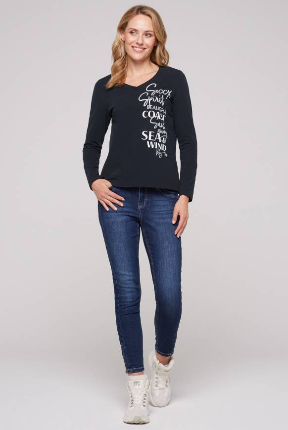 Soccx Longsleeve mit V-Ausschnitt und Glitter-Puff-Prints blue navy Riesige Ersparnisse