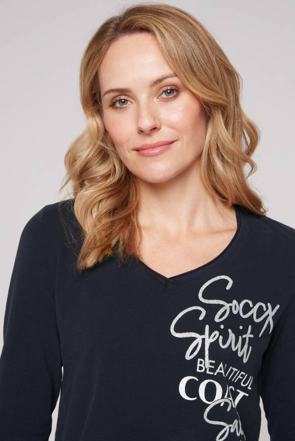 Soccx Longsleeve mit V-Ausschnitt und Glitter-Puff-Prints blue navy Riesige Ersparnisse