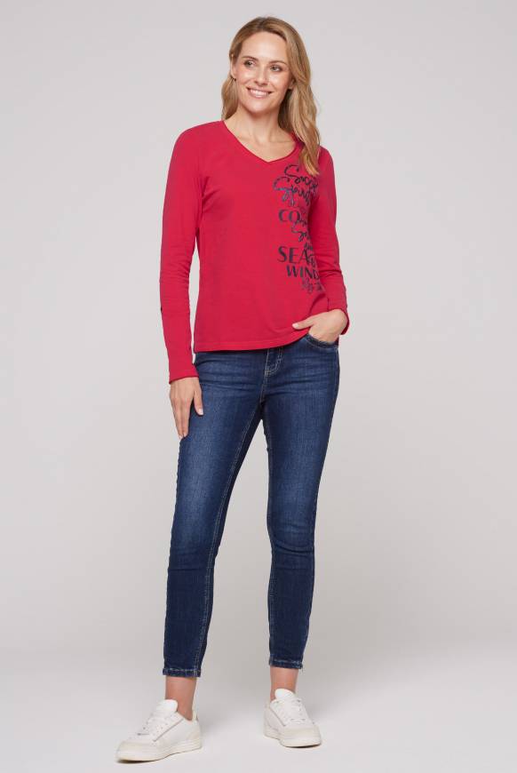 Soccx Longsleeve mit V-Ausschnitt und Glitter-Puff-Prints clear red VIP-Rabatte