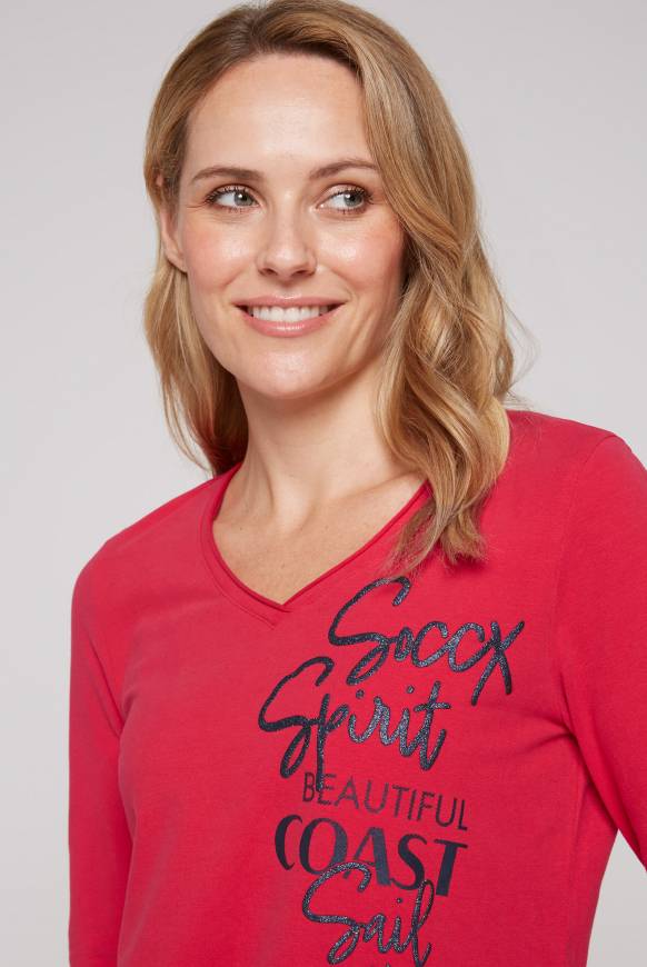 Soccx Longsleeve mit V-Ausschnitt und Glitter-Puff-Prints clear red VIP-Rabatte