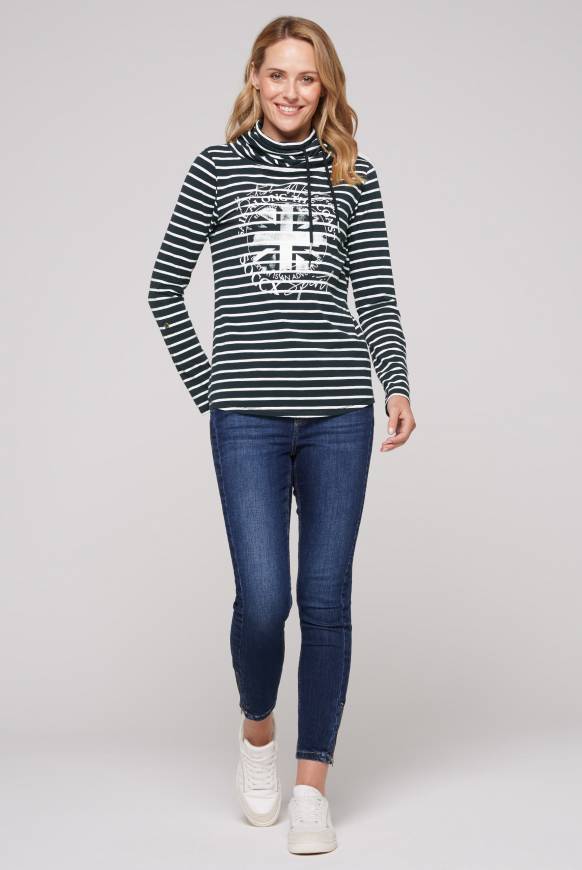 Soccx Ringelshirt mit hohem Kragen und Rubber-Artwork blue navy Tiefpreis