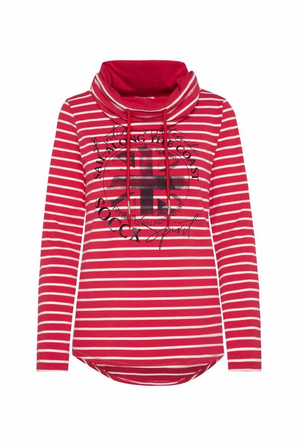 Soccx Ringelshirt mit hohem Kragen und Rubber-Artwork clear red Super Sparpreis