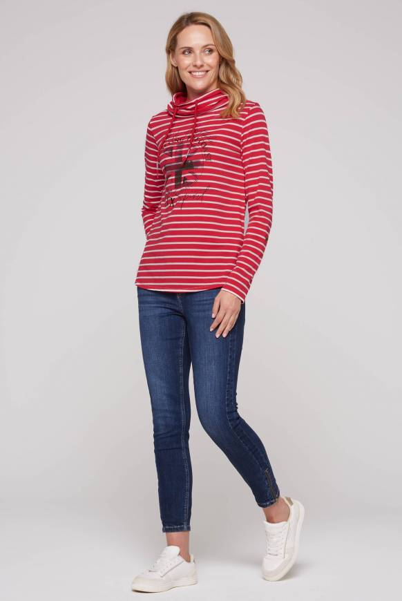 Soccx Ringelshirt mit hohem Kragen und Rubber-Artwork clear red Super Sparpreis