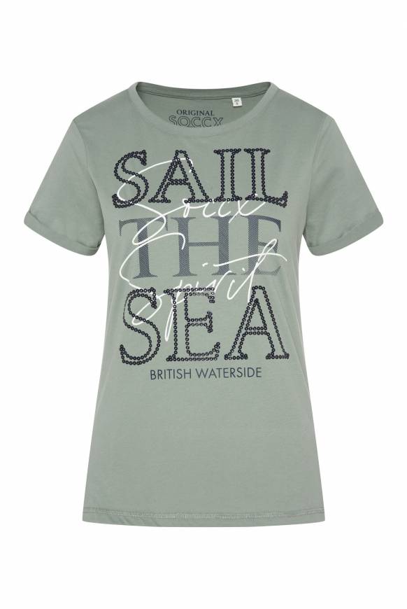 Soccx T-Shirt mit Rundhalsausschnitt und Glossy-Pailletten-Print muted aqua Wochenangebot