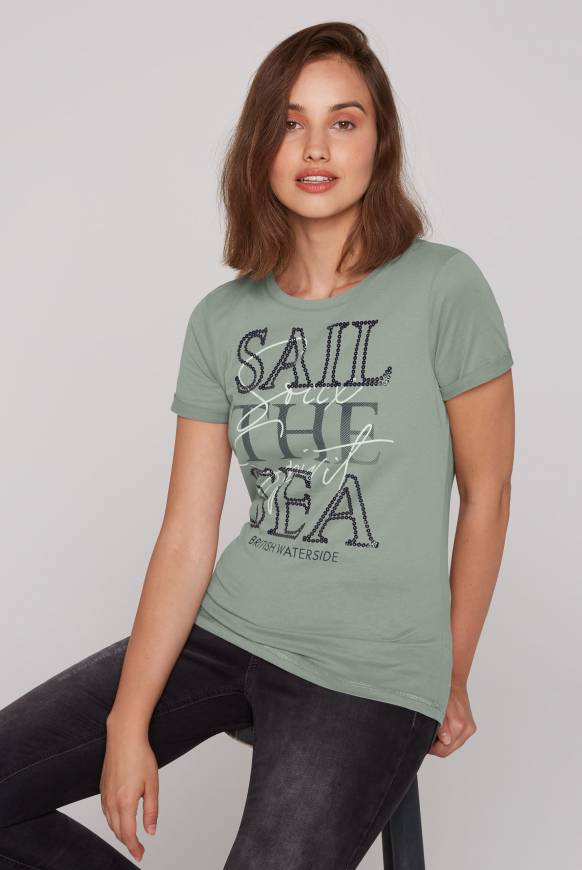 Soccx T-Shirt mit Rundhalsausschnitt und Glossy-Pailletten-Print muted aqua Wochenangebot