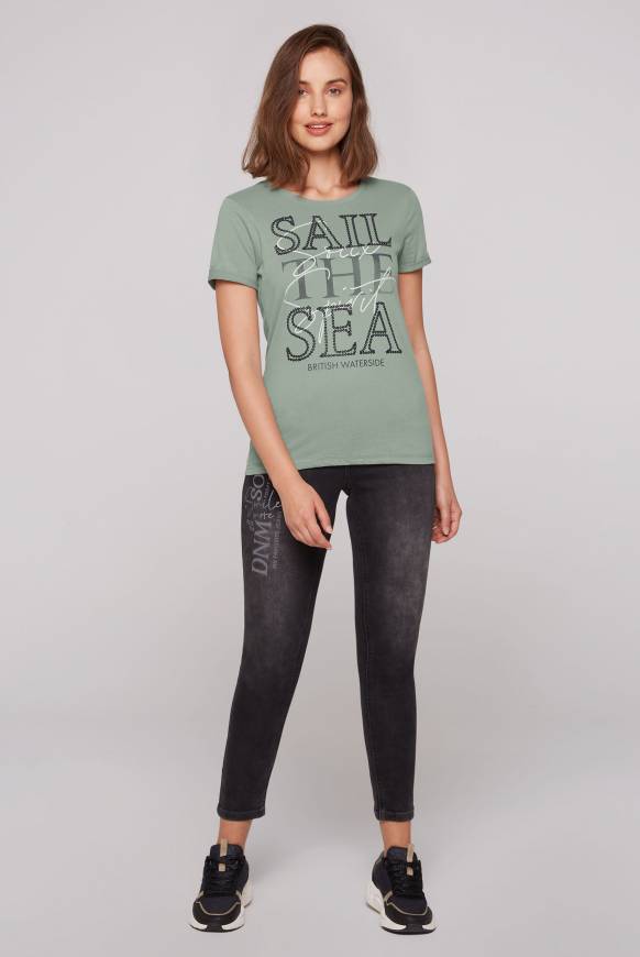 Soccx T-Shirt mit Rundhalsausschnitt und Glossy-Pailletten-Print muted aqua Wochenangebot