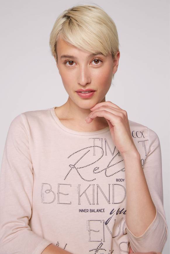 Soccx Shirt mit Wording Print und Schmucksteinen rose blush Begrenzte Freigabe
