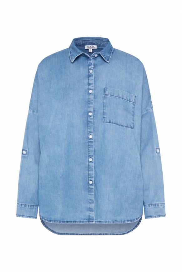 Soccx Oversized Denim-Bluse mit Print blue vintage Zeitbegrenzte Promotion