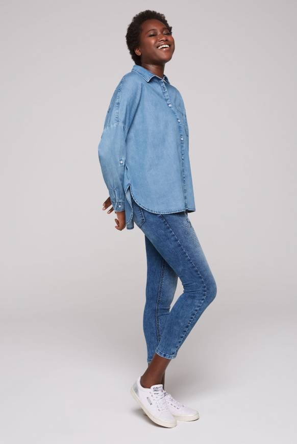Soccx Oversized Denim-Bluse mit Print blue vintage Zeitbegrenzte Promotion