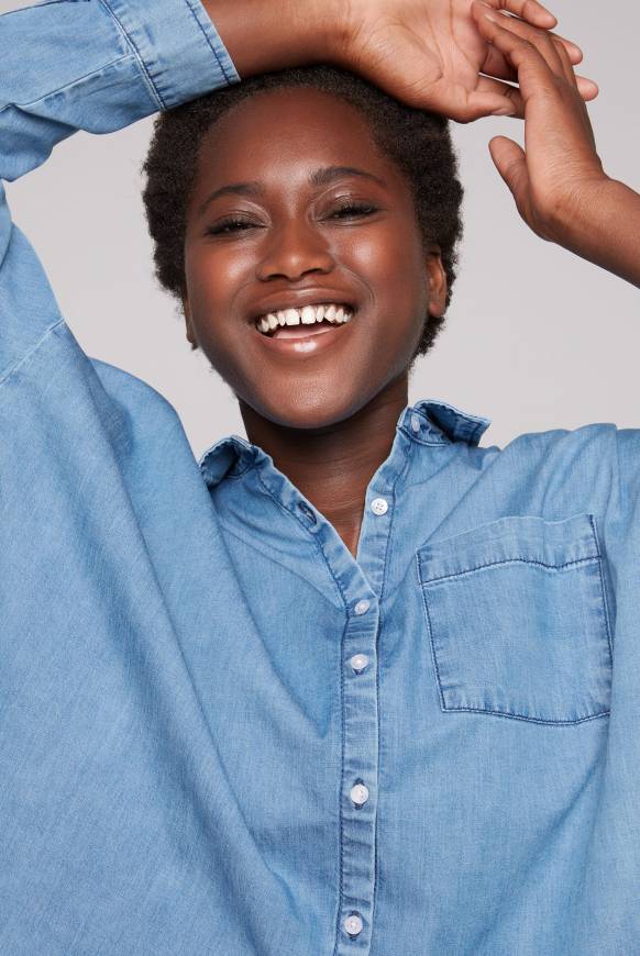 Soccx Oversized Denim-Bluse mit Print blue vintage Zeitbegrenzte Promotion