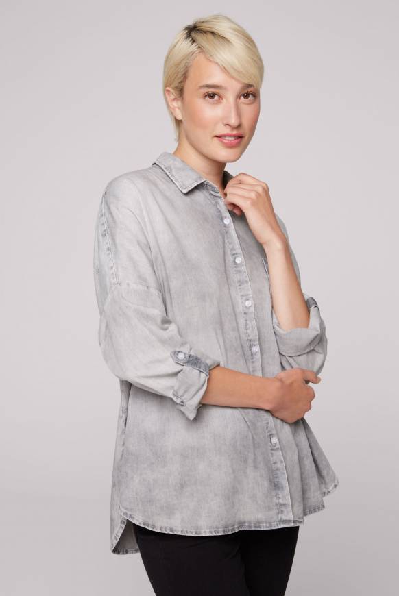 Soccx Oversized Denim-Bluse mit Print light grey bleached Bis zu 50% Rabatt