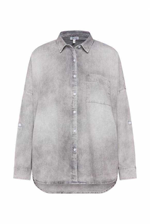 Soccx Oversized Denim-Bluse mit Print light grey bleached Bis zu 50% Rabatt