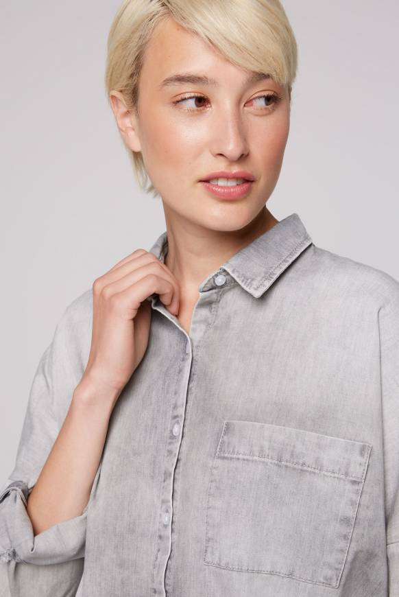 Soccx Oversized Denim-Bluse mit Print light grey bleached Bis zu 50% Rabatt