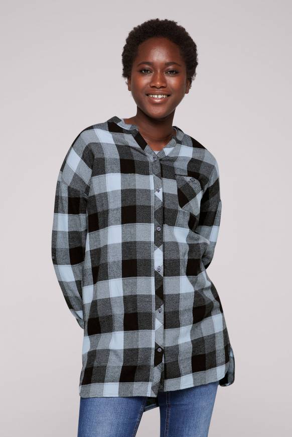 Soccx Lange Karobluse aus Flanell cozy blue Bis zu 60% Rabatt