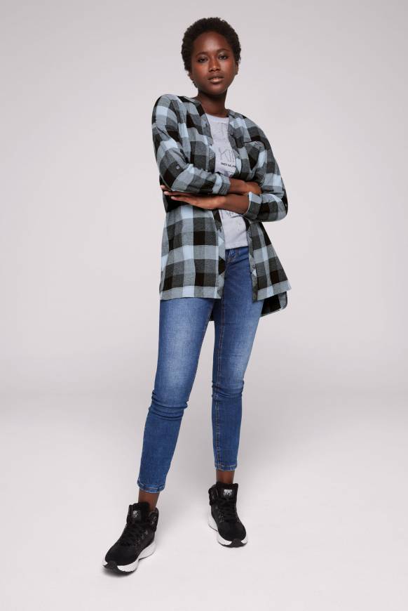 Soccx Lange Karobluse aus Flanell cozy blue Bis zu 60% Rabatt