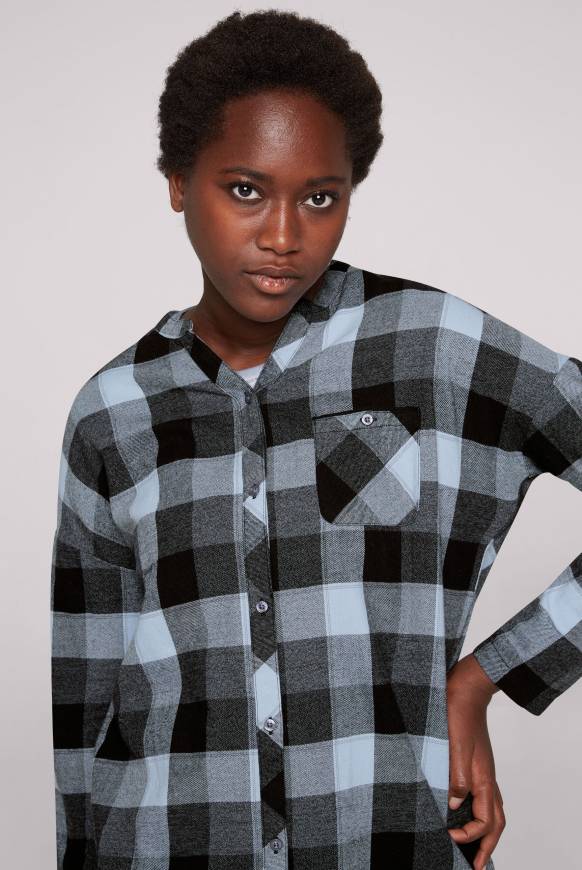 Soccx Lange Karobluse aus Flanell cozy blue Bis zu 60% Rabatt