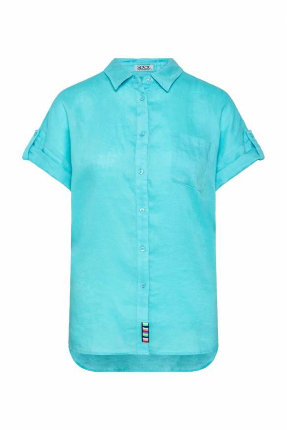 Soccx Oversized Leinenbluse mit Logostickerei lagoon blue Vierteljährliche Förderung