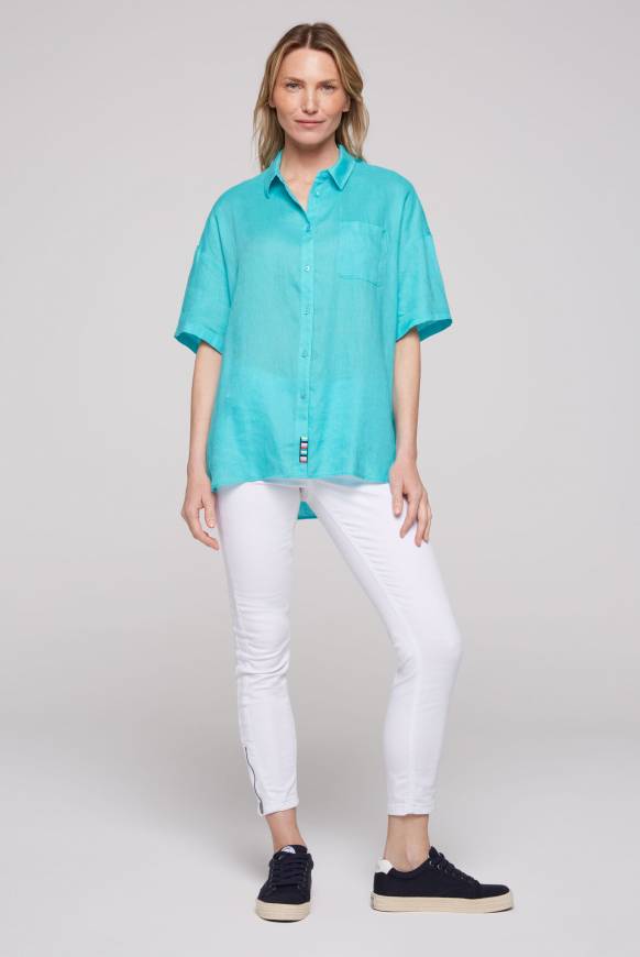 Soccx Oversized Leinenbluse mit Logostickerei lagoon blue Vierteljährliche Förderung