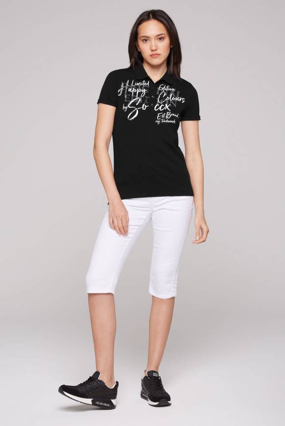 Soccx Kurzarmpolo mit Print und Pailletten black Speichern exportieren